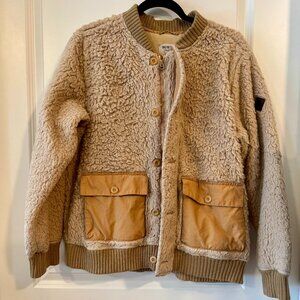 Burton Sherpa Fleece Bomber Jacket. Cream – Size L